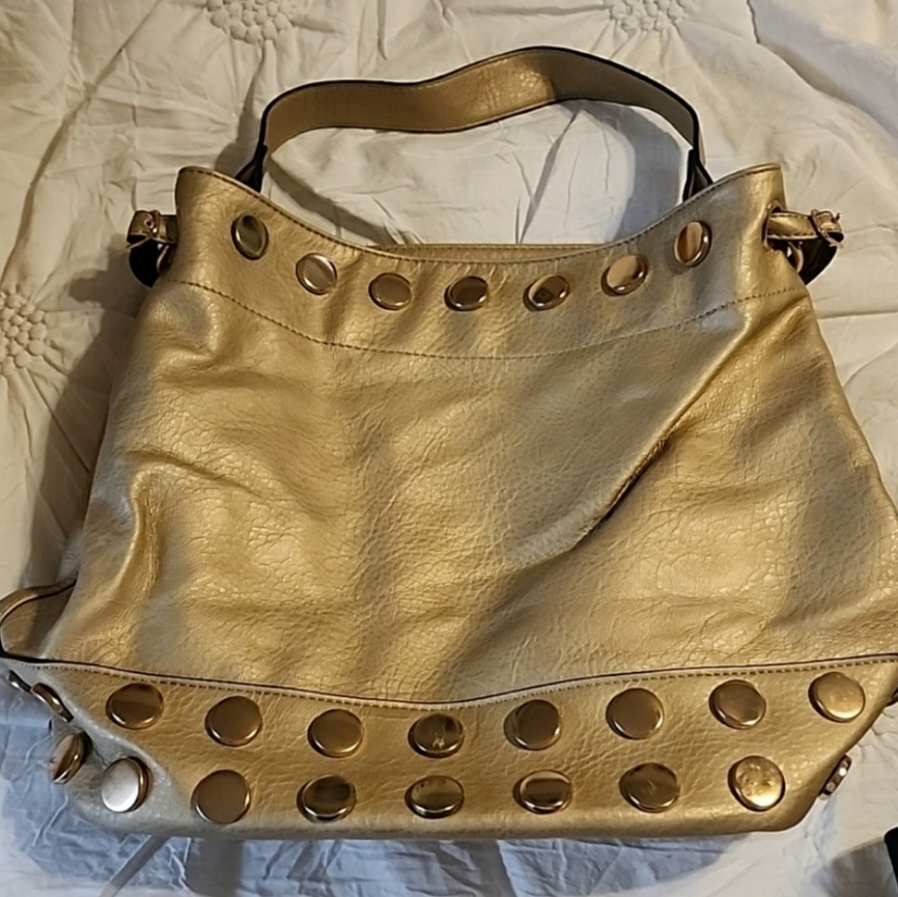 Metallic Gold Studs Bag With Zebra Print Lining